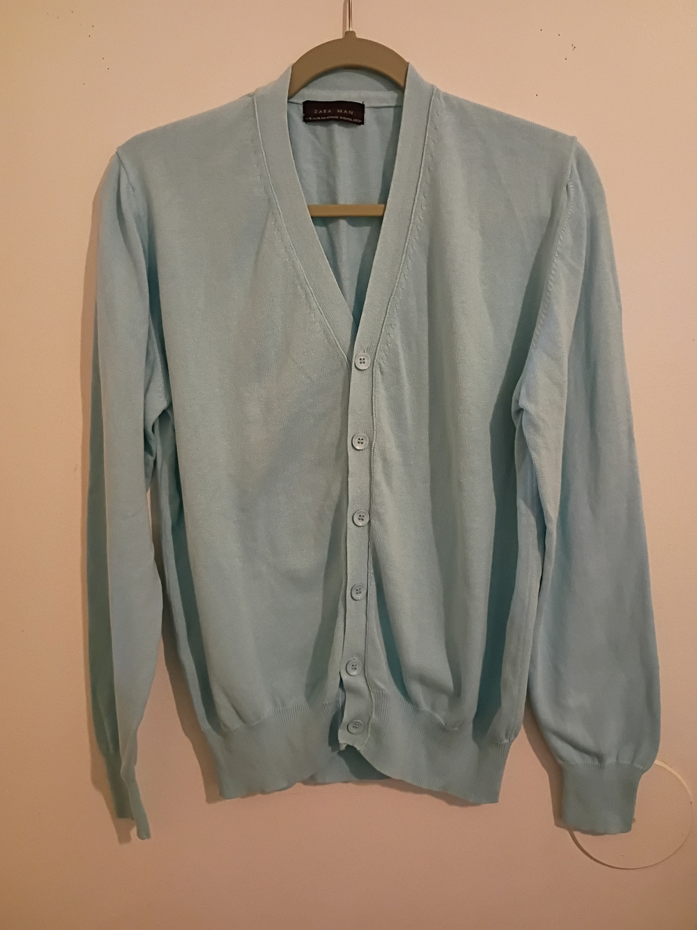 Zara Men's Light Blue V-Neck Button-Up Cardigan Sz XL